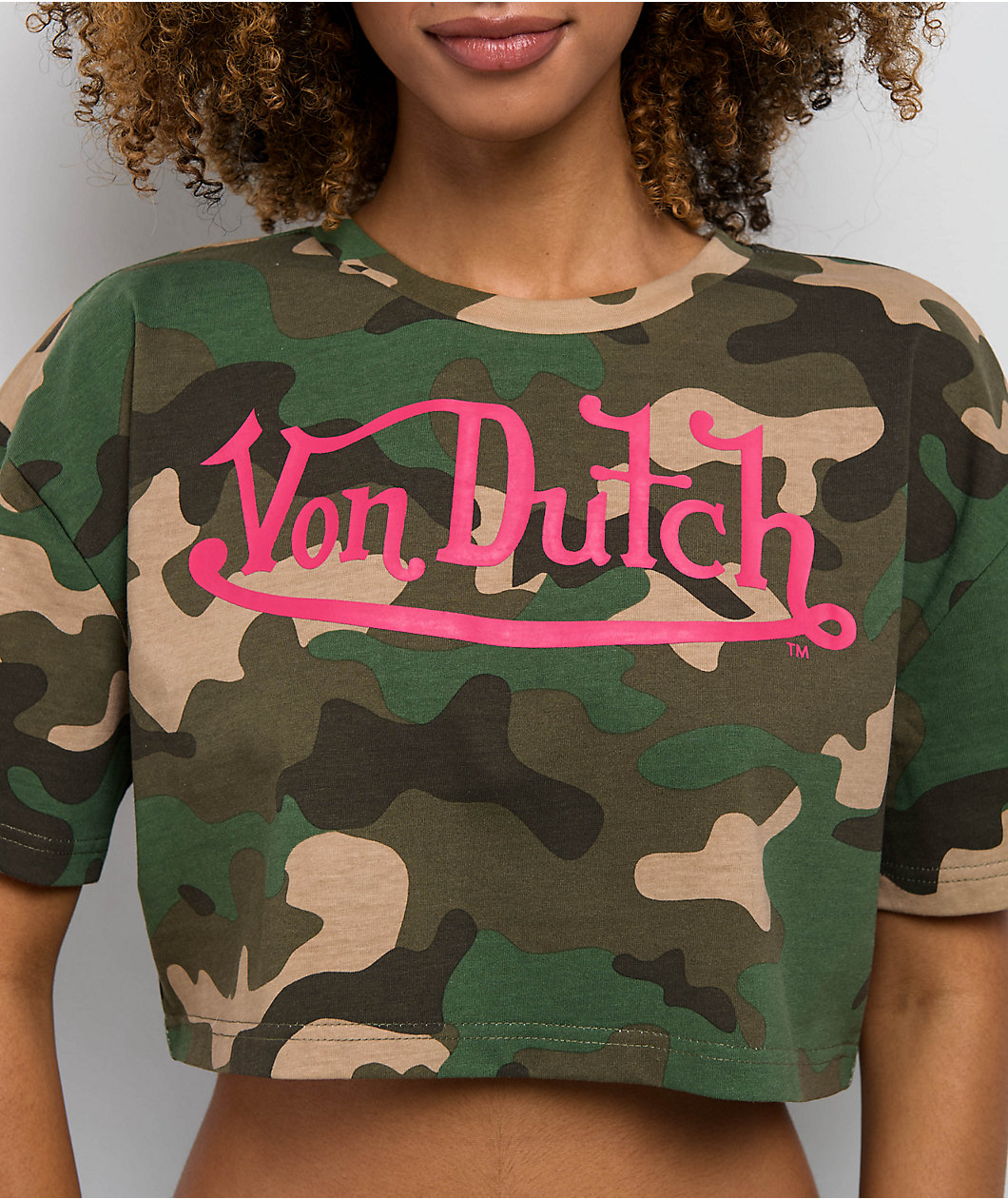 Von Dutch Logo Camo Crop T-Shirt