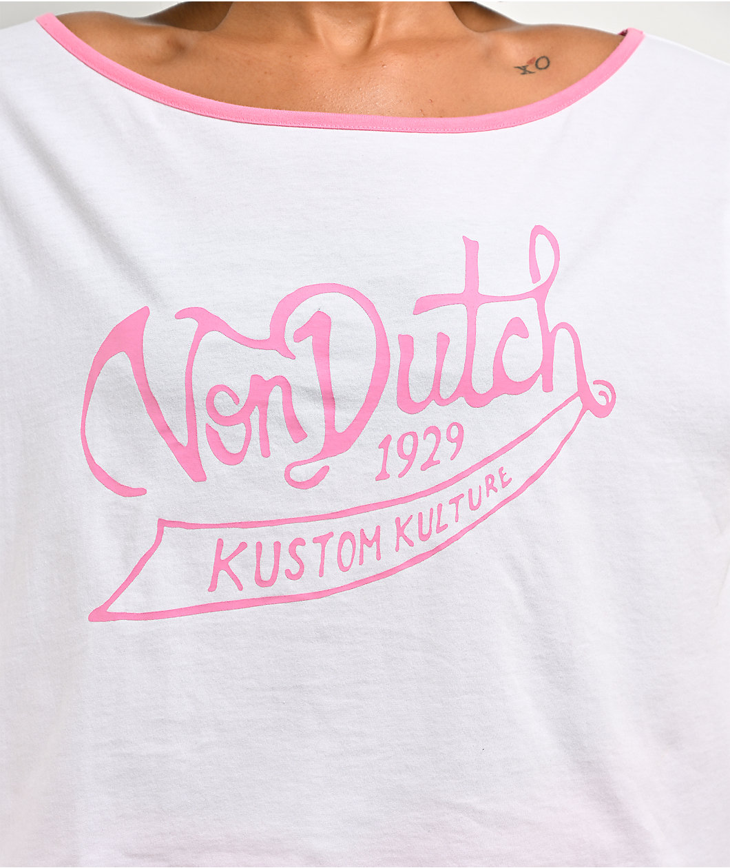 Von Dutch Off Shoulder Pink & White Lounge Set