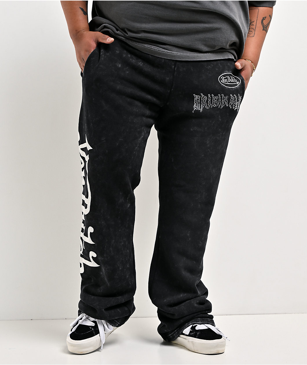 Von Dutch Originals Black Wash Flare Sweatpants