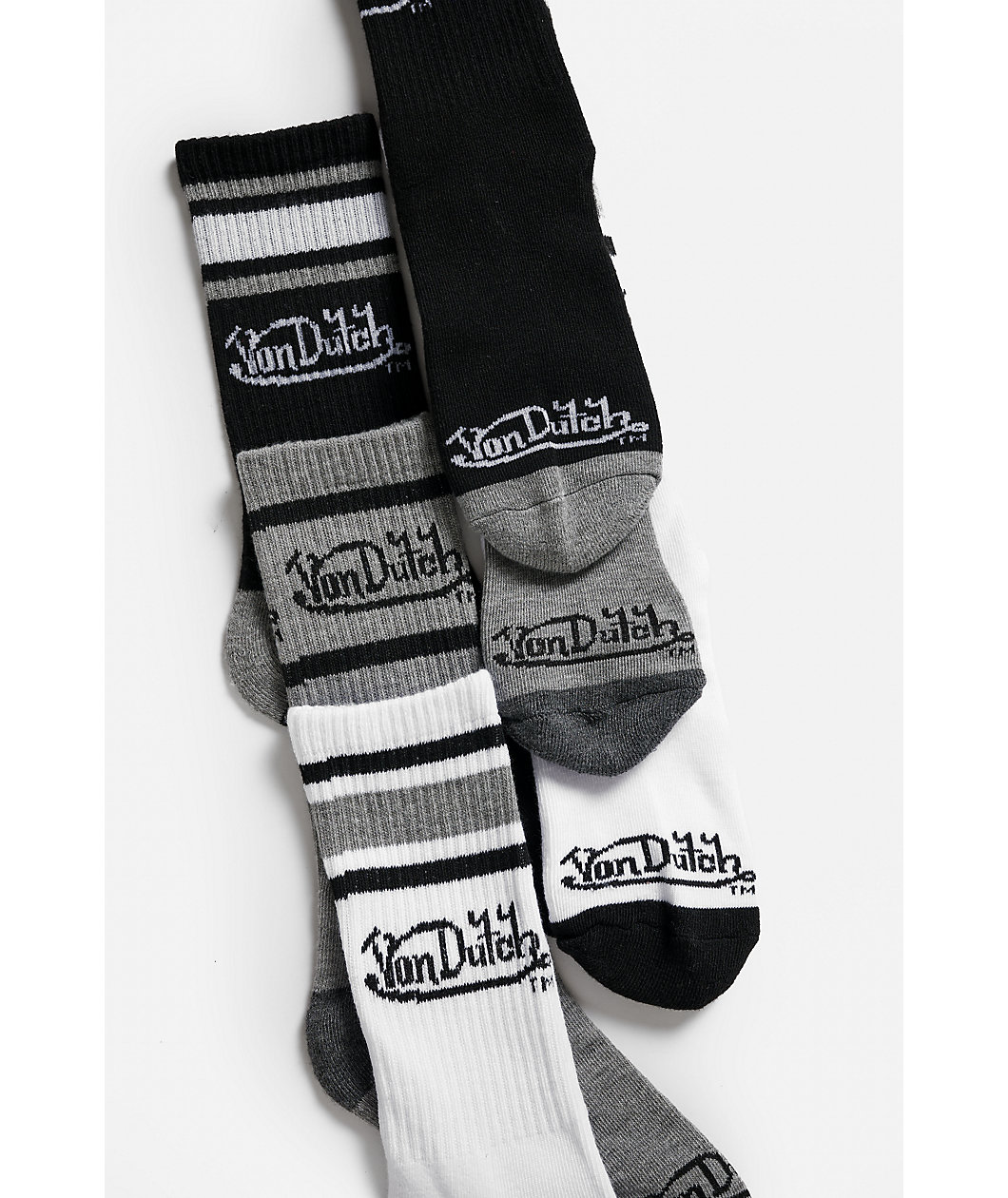 Von Dutch Oval Stripe 3 Pack White, Grey & Black Crew Socks