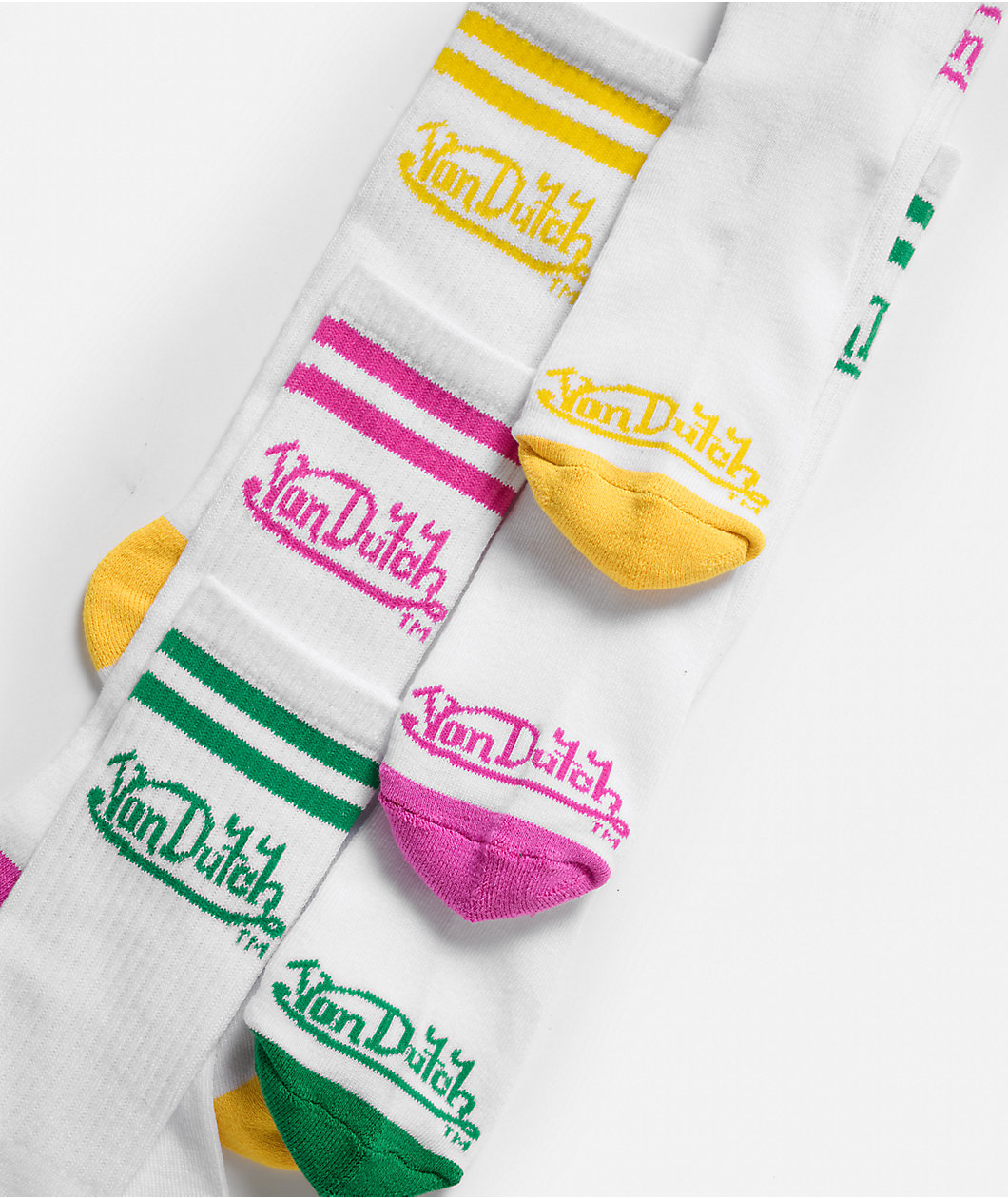 Von Dutch Oval Stripe 3 Pack White Crew Socks
