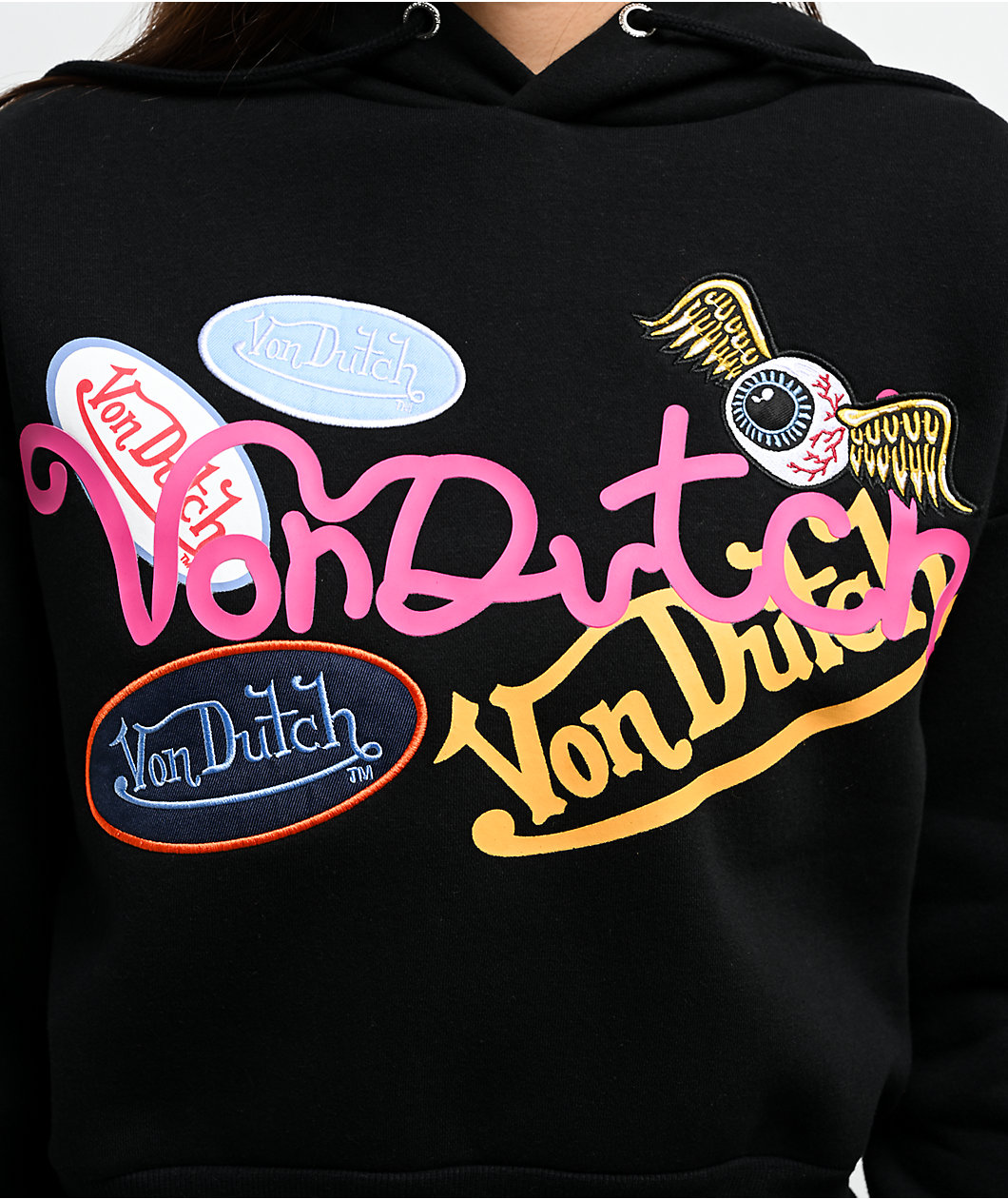 Von Dutch Patch Art Black Crop Hoodie