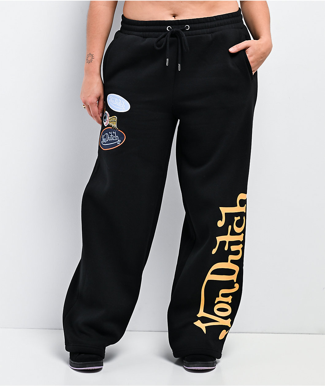 Von Dutch Patch Black Wide Leg Sweatpants