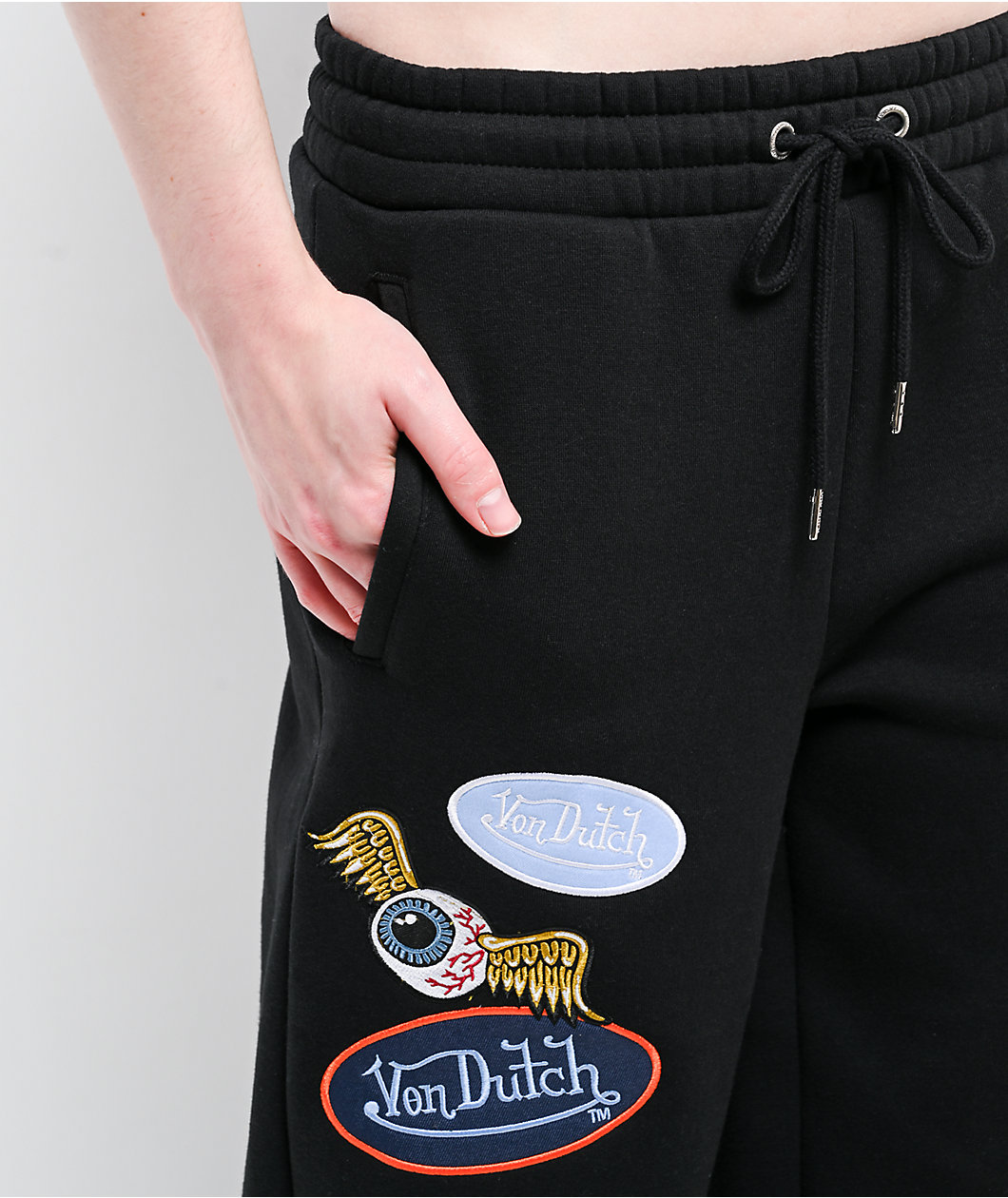 Von Dutch Patch Black Wide Leg Sweatpants