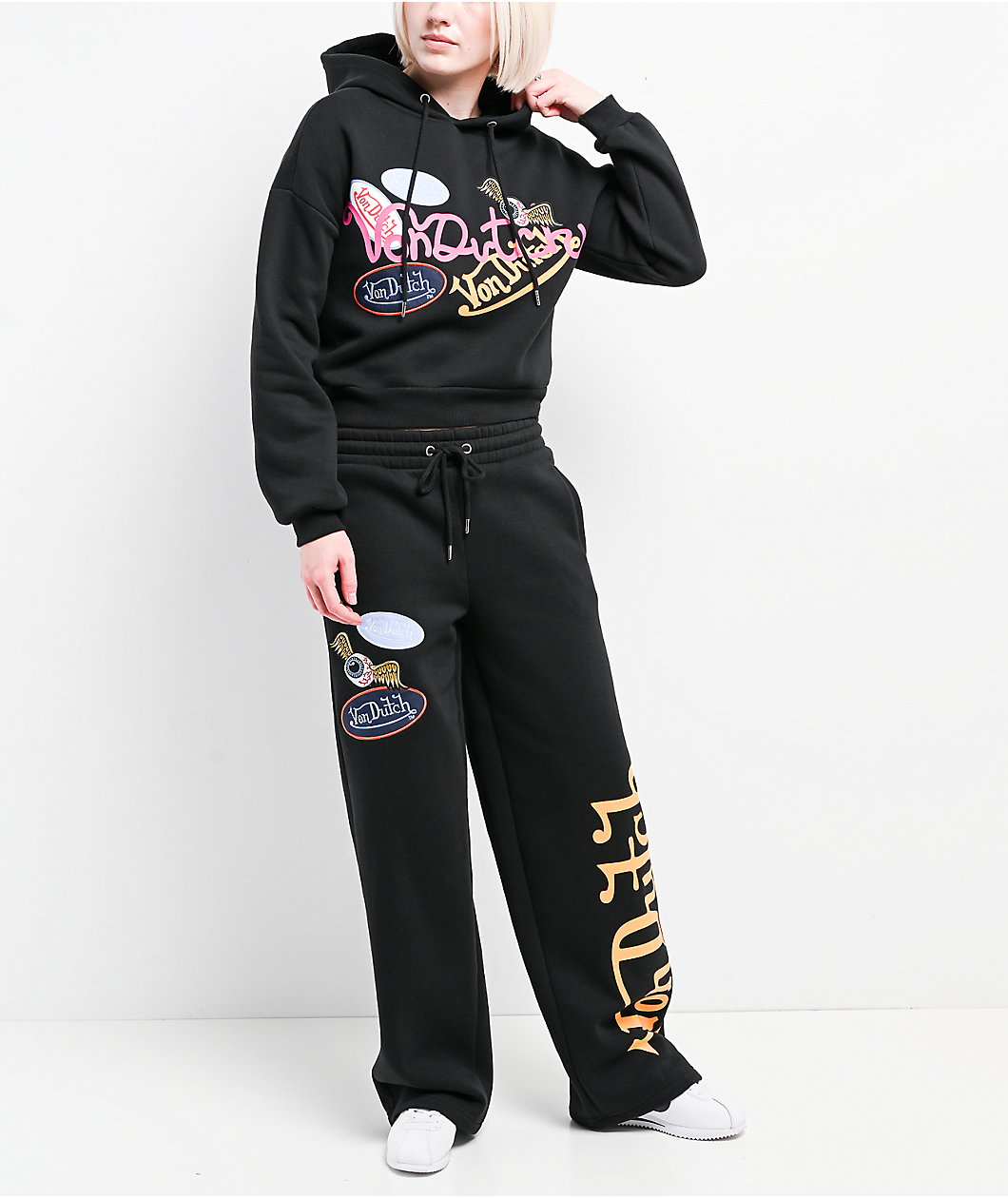 Von Dutch Patch Black Wide Leg Sweatpants
