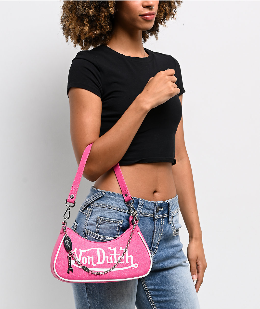 Von Dutch Pink & White Shoulder Bag