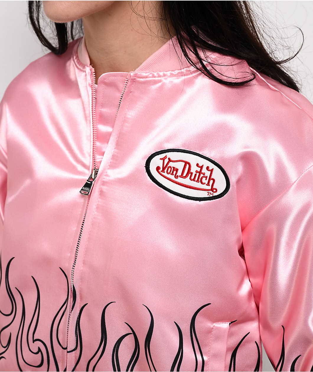 Von Dutch Pink Satin Bomber Jacket