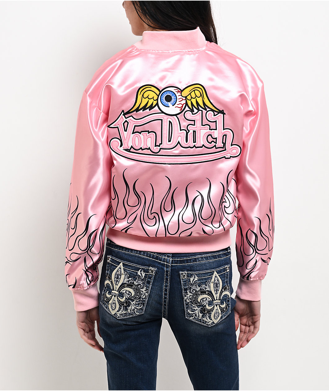 Von Dutch Pink Satin Bomber Jacket
