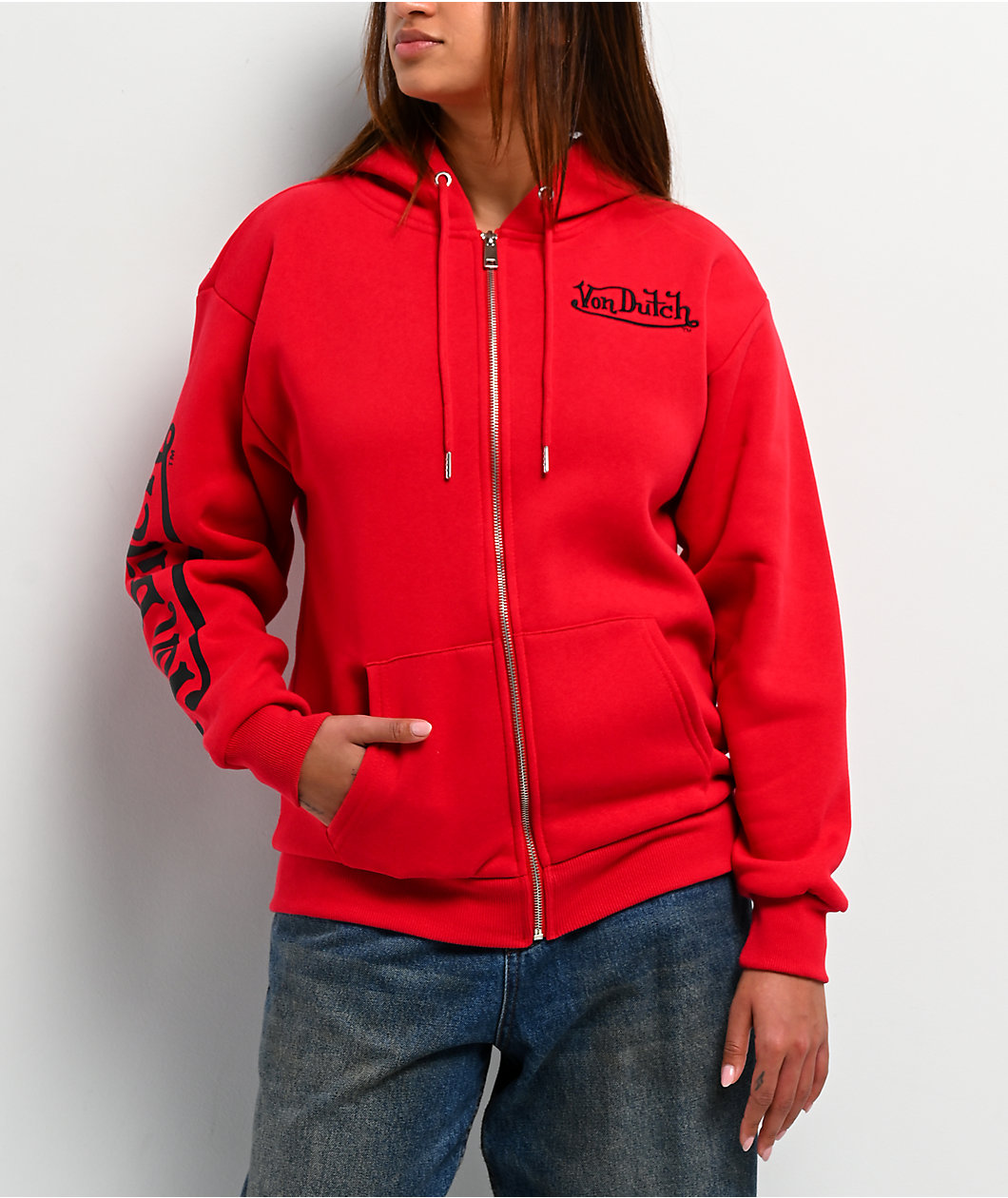 Von Dutch Red Zip Hoodie