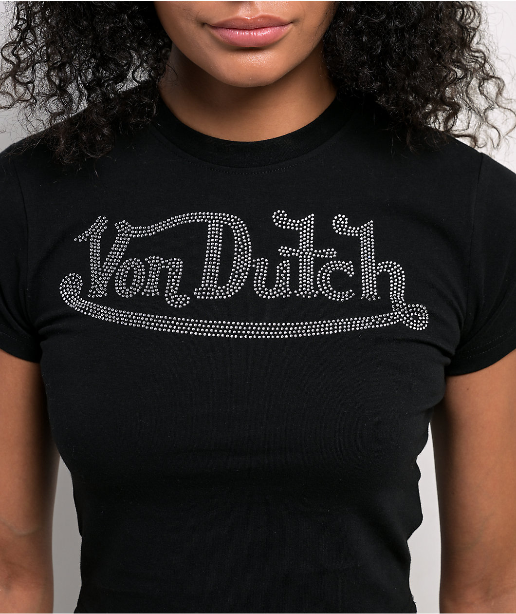 Von Dutch Rhinestone Black Crop T-Shirt