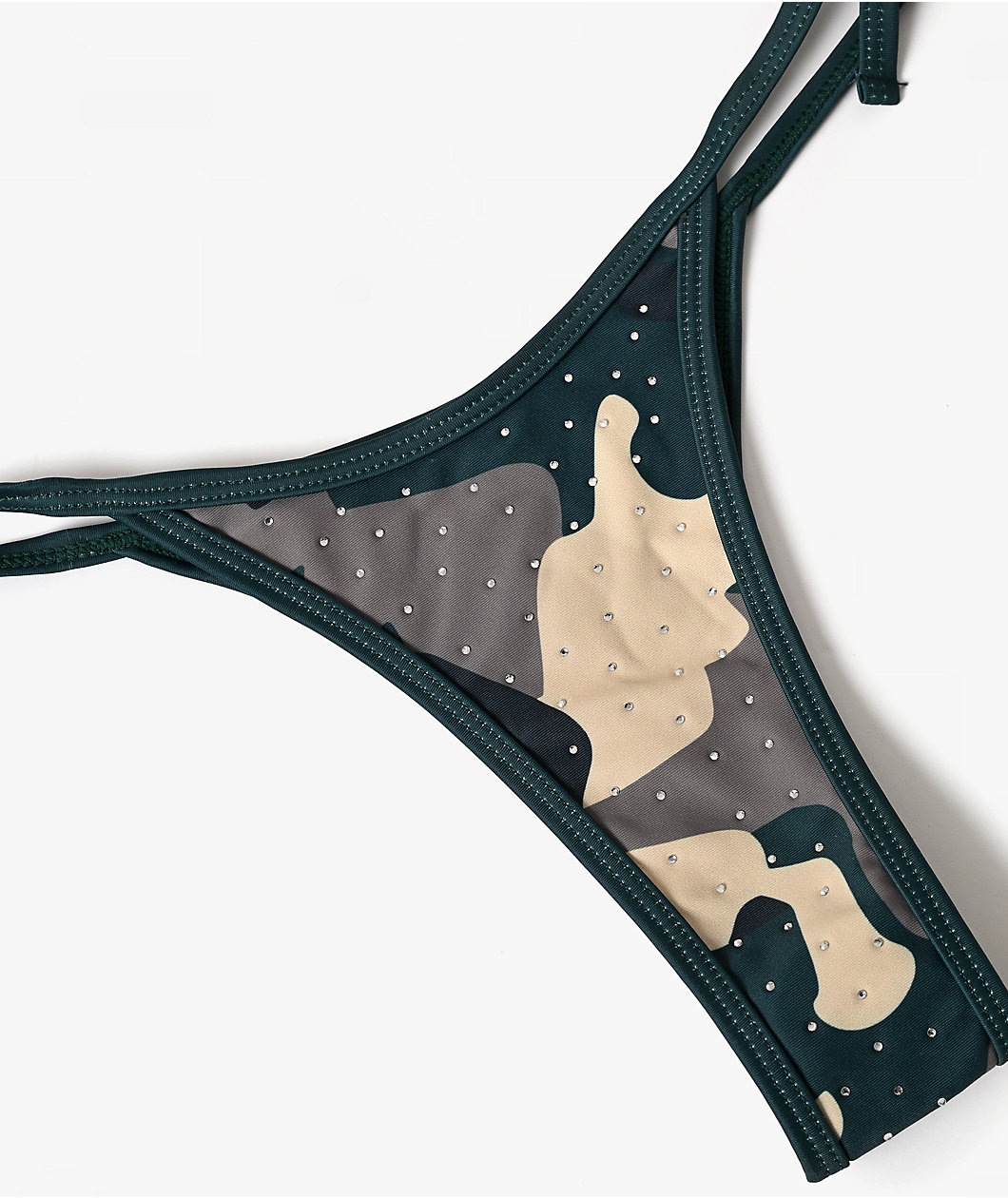 Von Dutch Rhinestone Camo High Leg Bikini Bottom