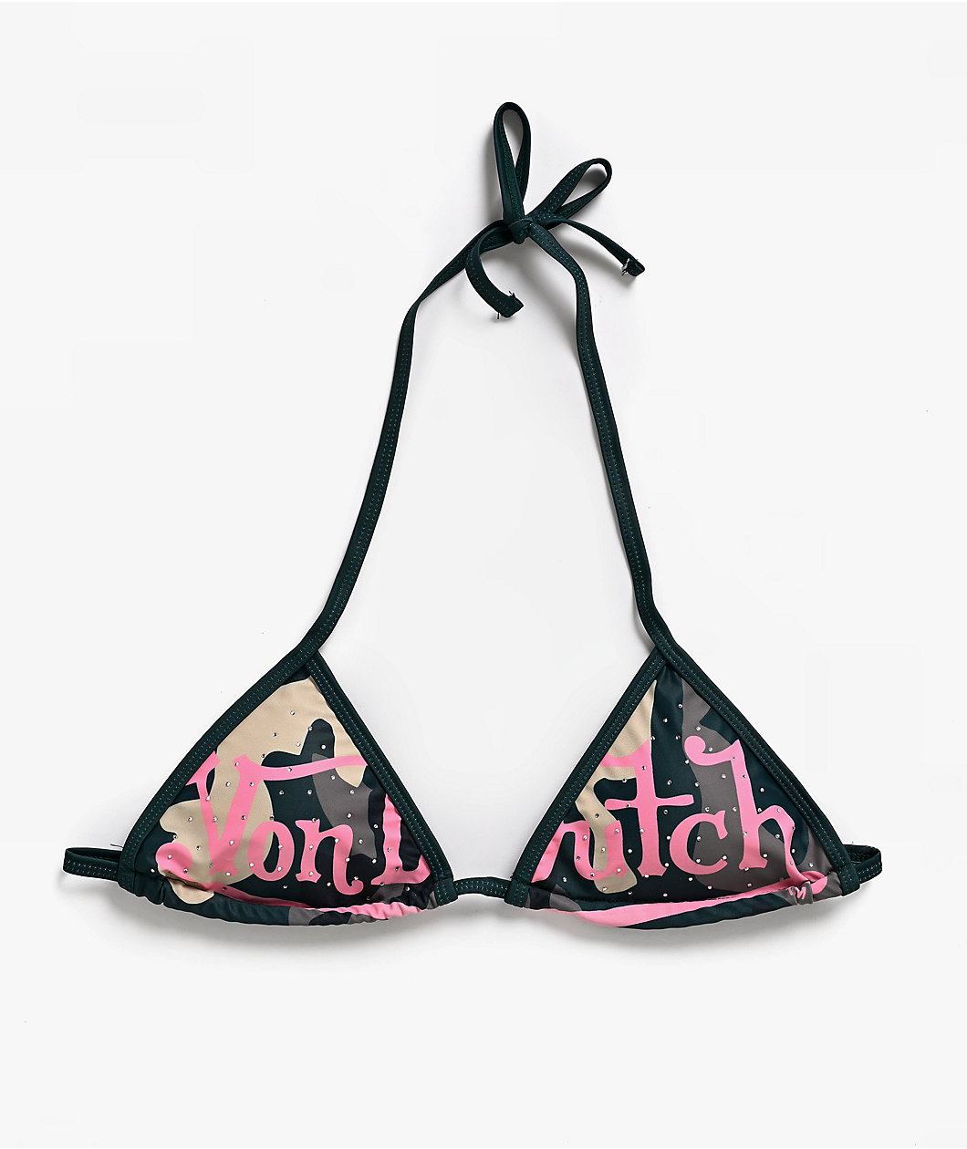 Von Dutch Rhinestone Camo Triangle Bikini Top