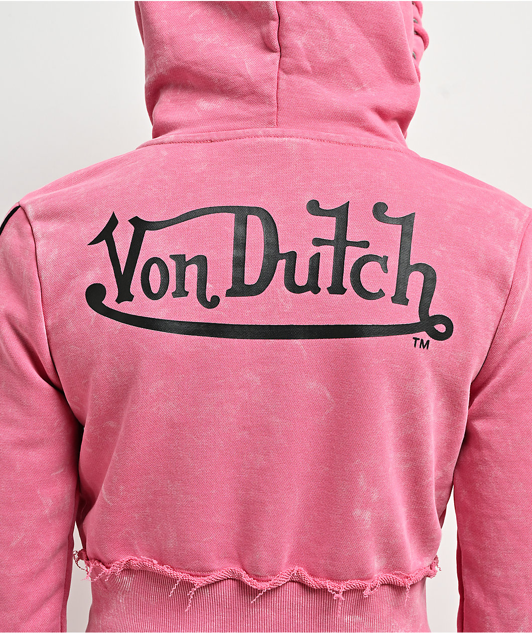 Von Dutch Rope Pink Wash Crop Zip Hoodie