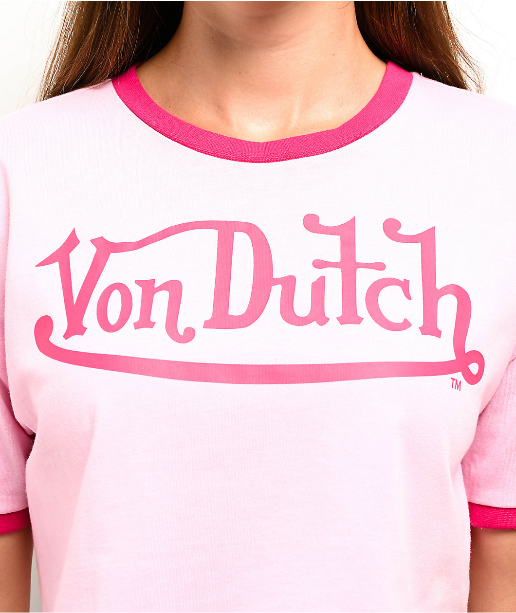Von Dutch Signature Pink Ringer Crop T-Shirt