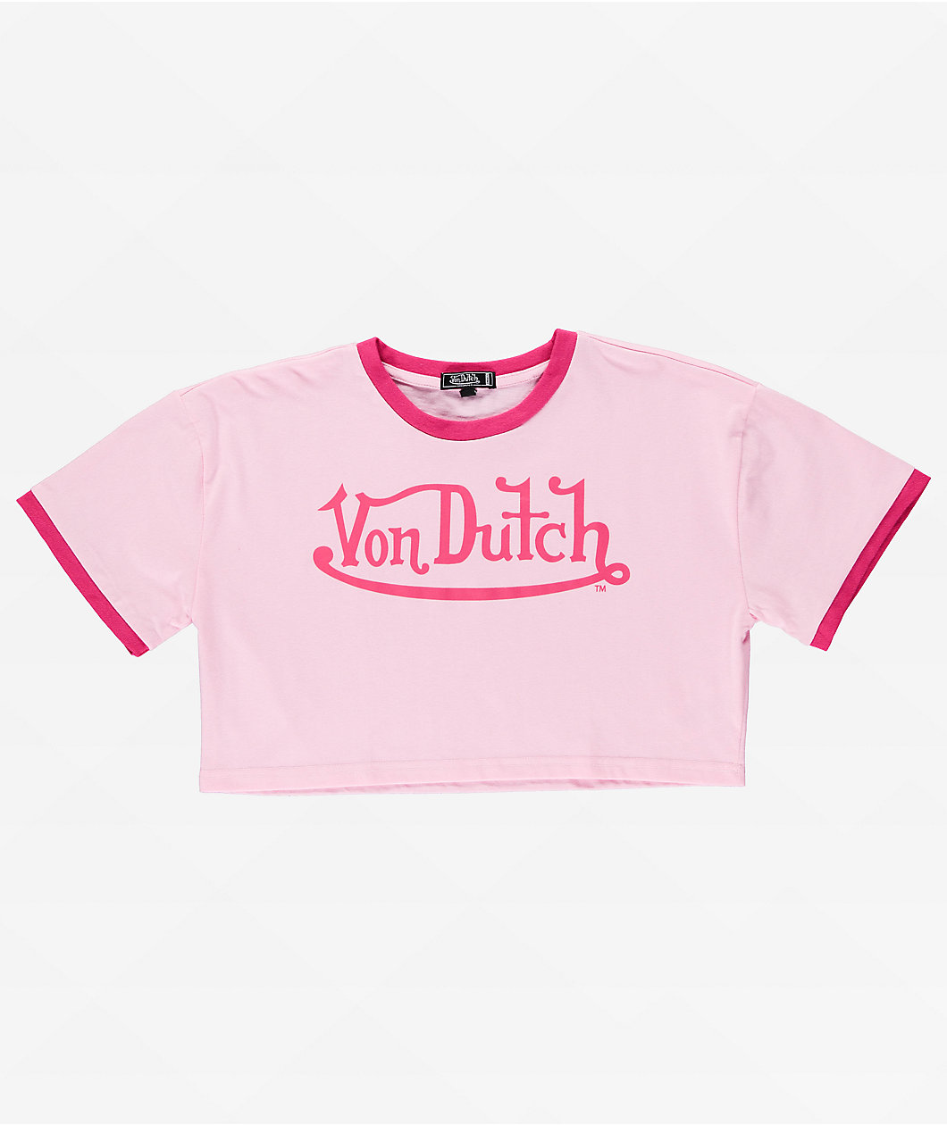 Von Dutch Signature Pink Ringer Crop T-Shirt
