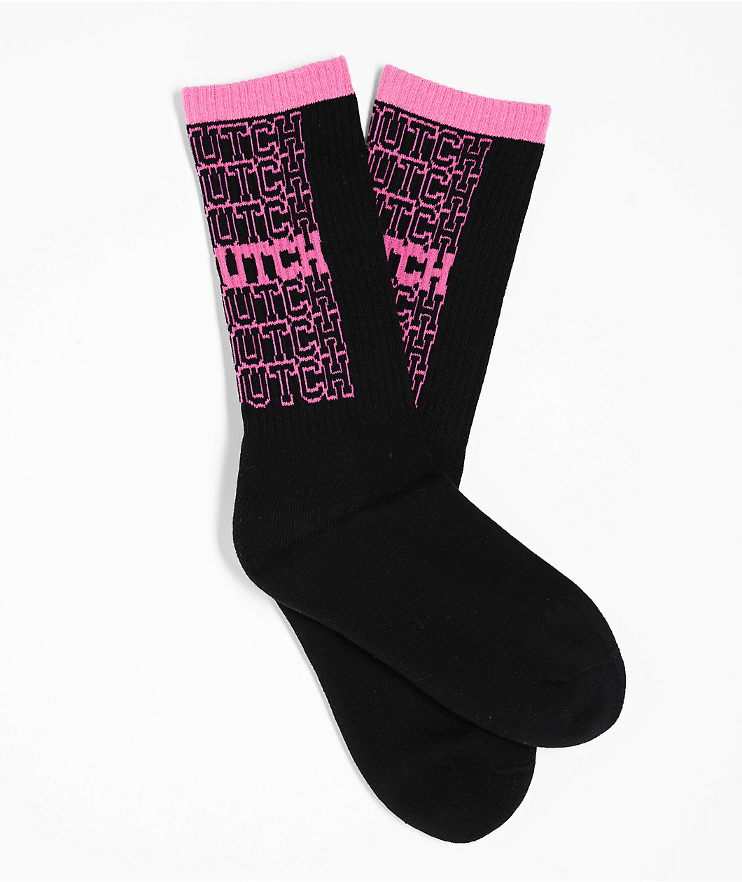 Von Dutch Stacked Black & Pink Crew Socks