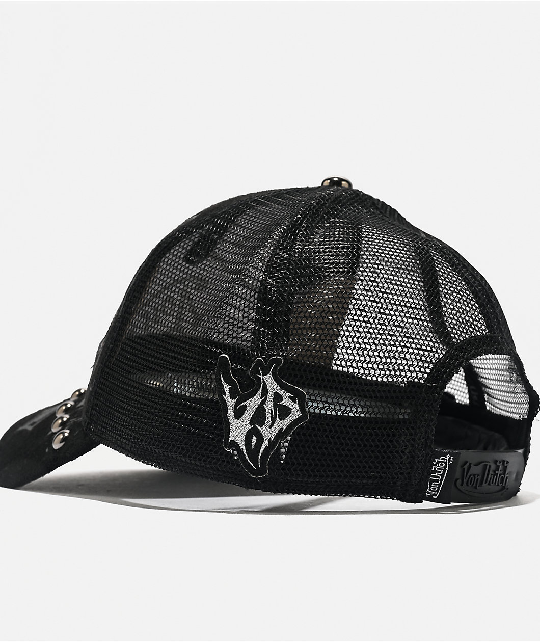 Von Dutch Studded Black Suede Trucker Hat