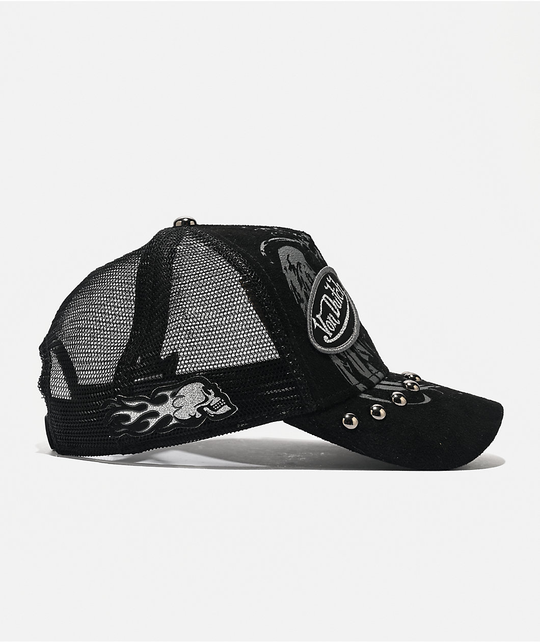 Von Dutch Studded Black Suede Trucker Hat