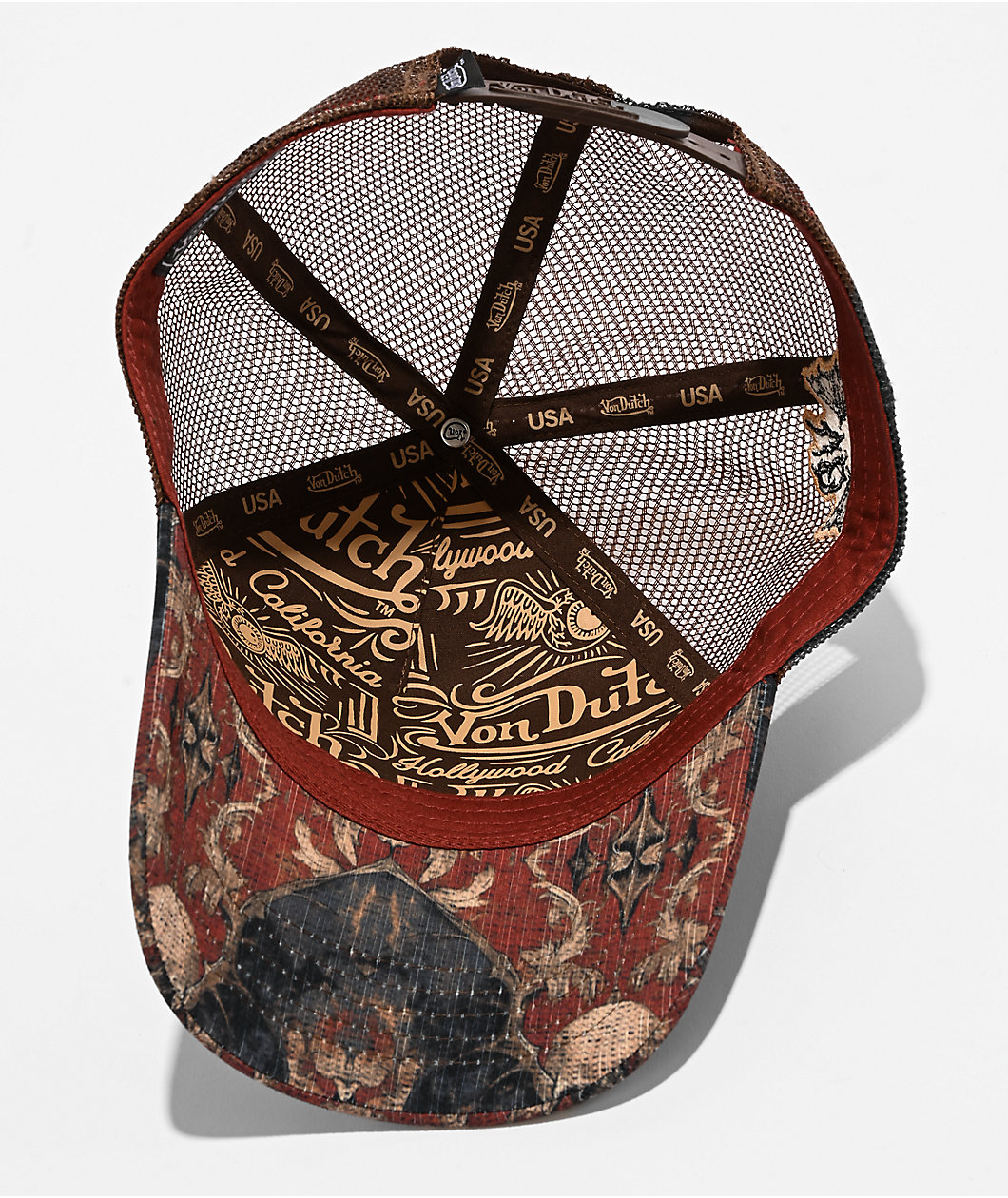 Von Dutch Tapestry Burgundy Trucker Hat
