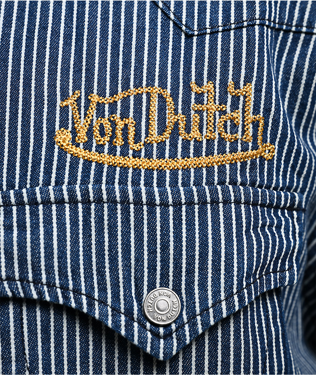 Von Dutch The Dean Navy Stripe Crop Short Sleeve Button Up Shirt