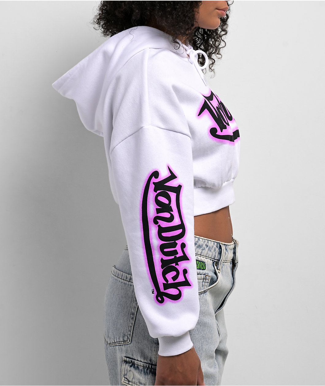Von Dutch White & Pink Crop Hoodie
