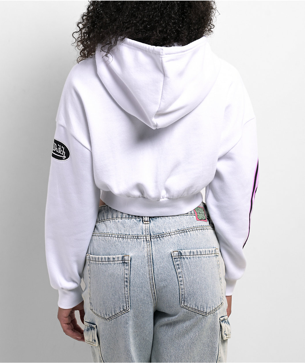 Von Dutch White & Pink Crop Hoodie