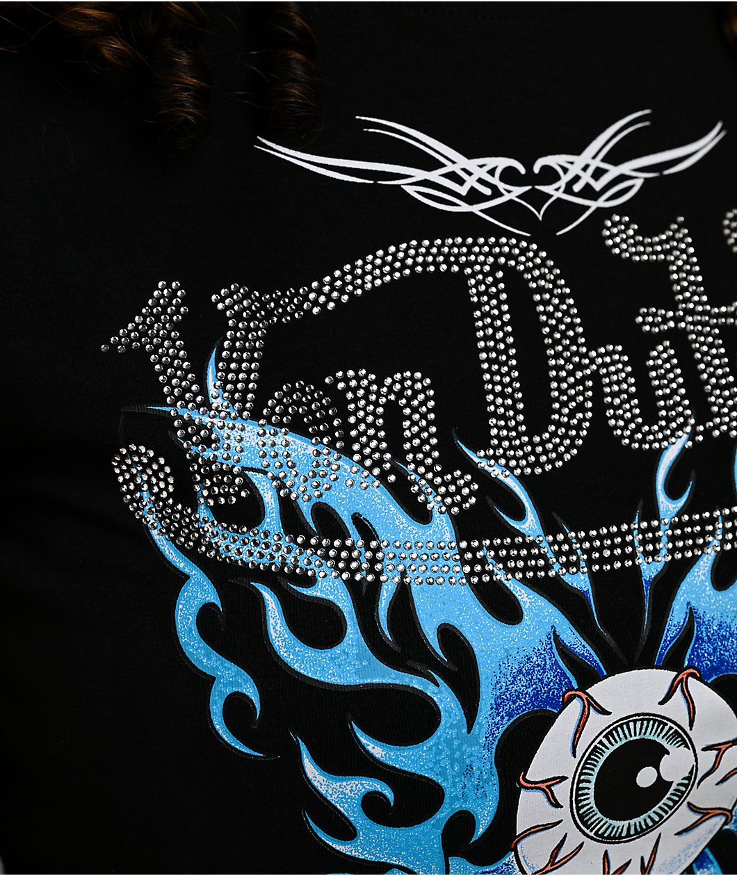 Von Dutch X Broken Promises Dark Wings Rhinestone Black Crop T-Shirt