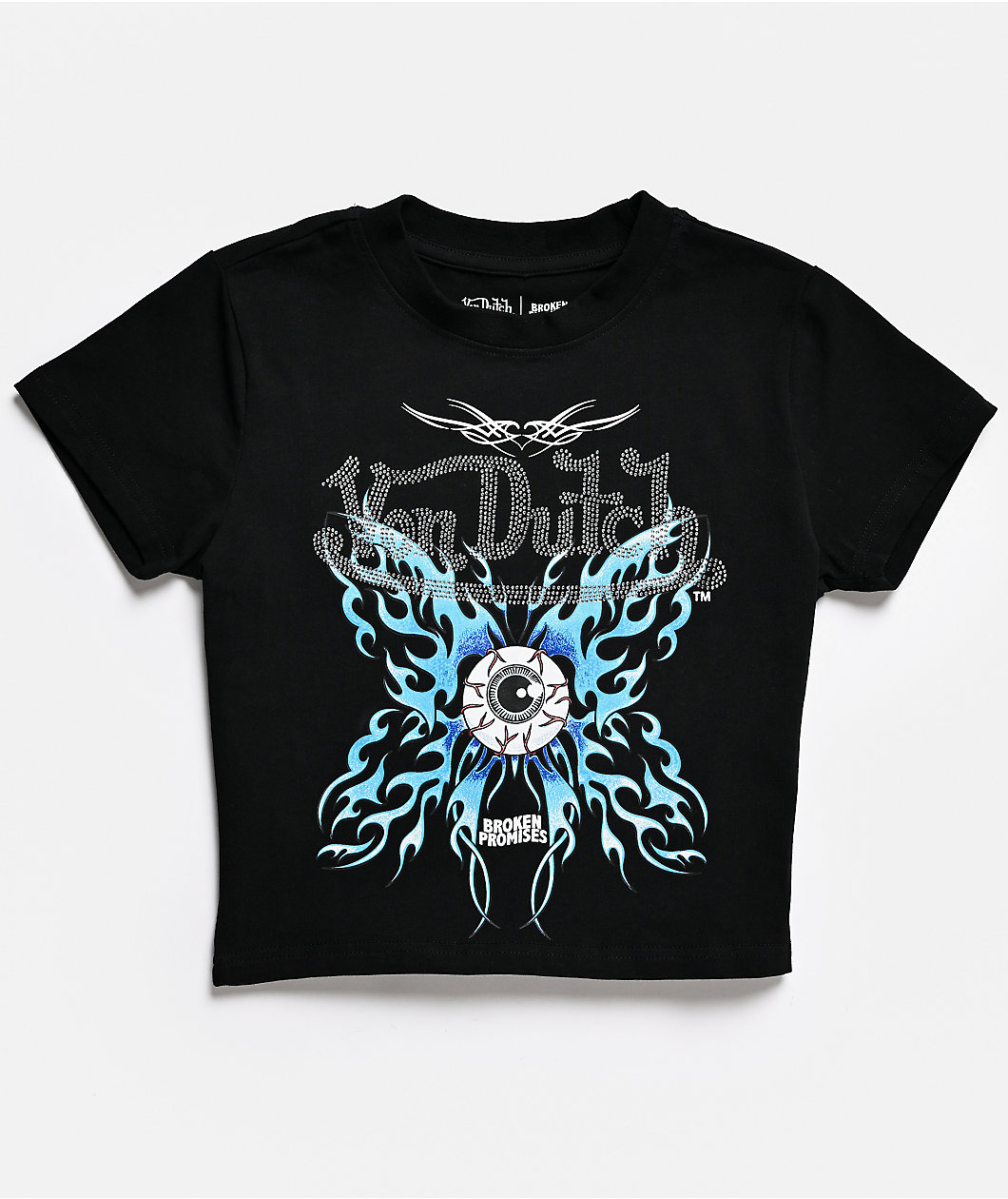 Von Dutch X Broken Promises Dark Wings Rhinestone Black Crop T-Shirt
