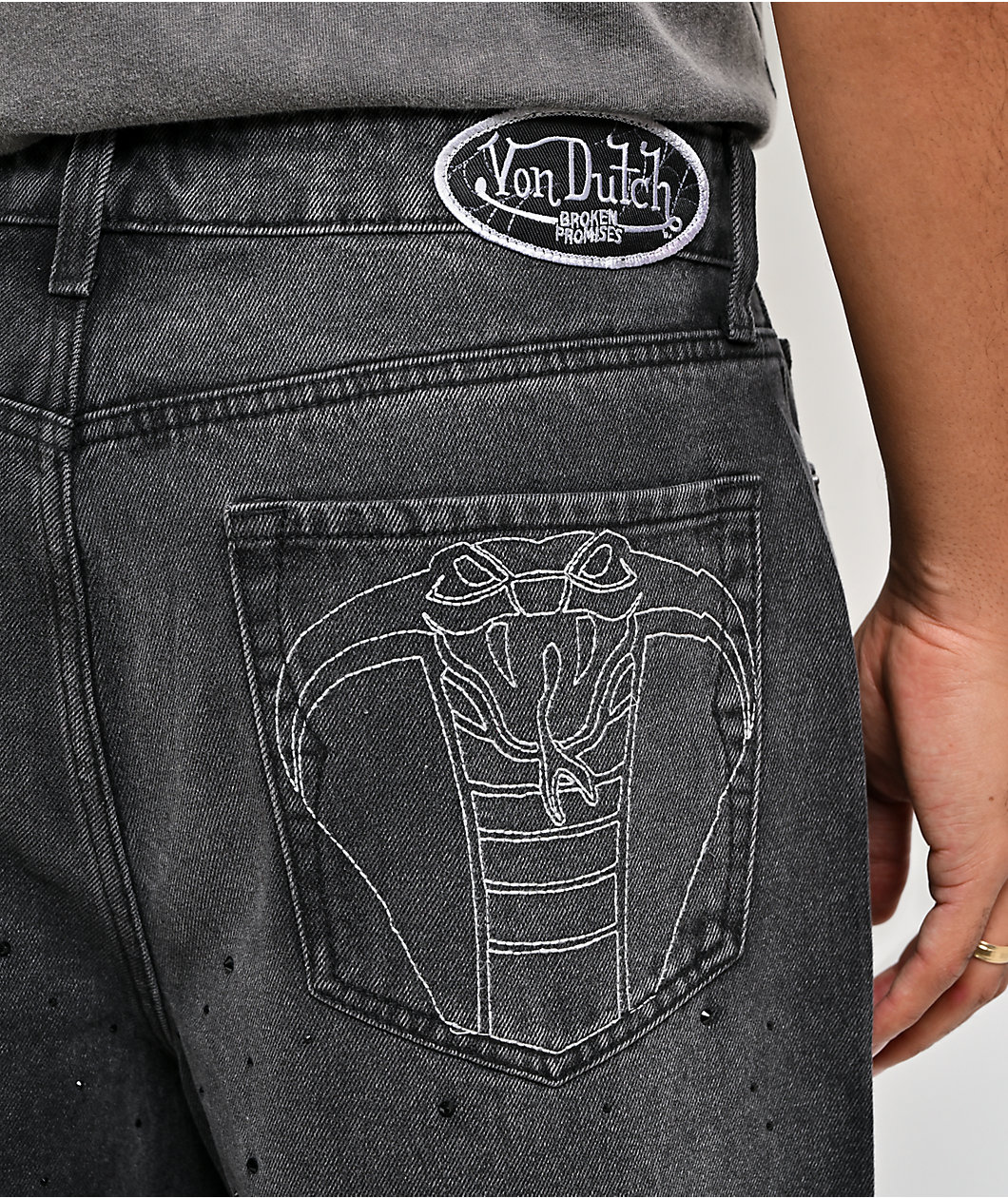 Von Dutch x Broken Promises Night Sky Rhinestone Black Wash Straight Leg Jeans