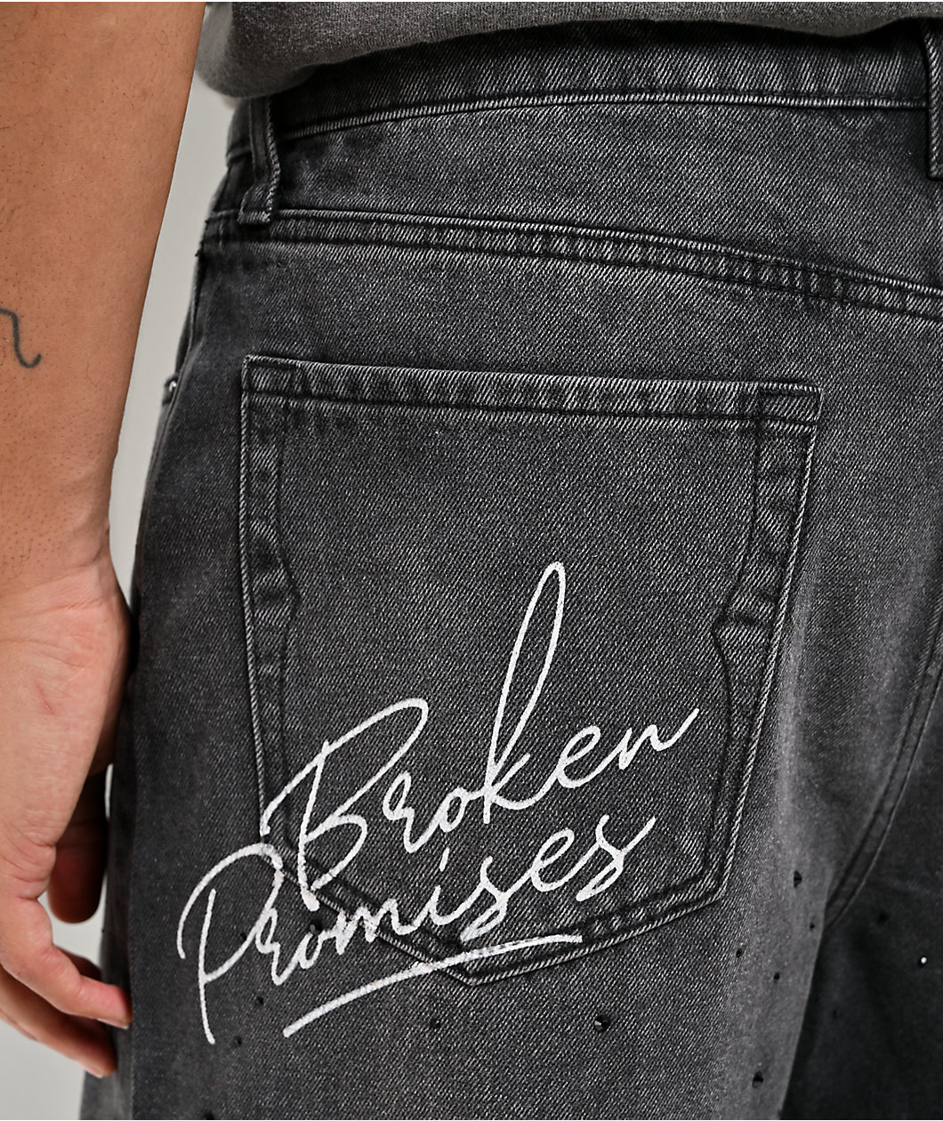 Von Dutch x Broken Promises Night Sky Rhinestone Black Wash Straight Leg Jeans