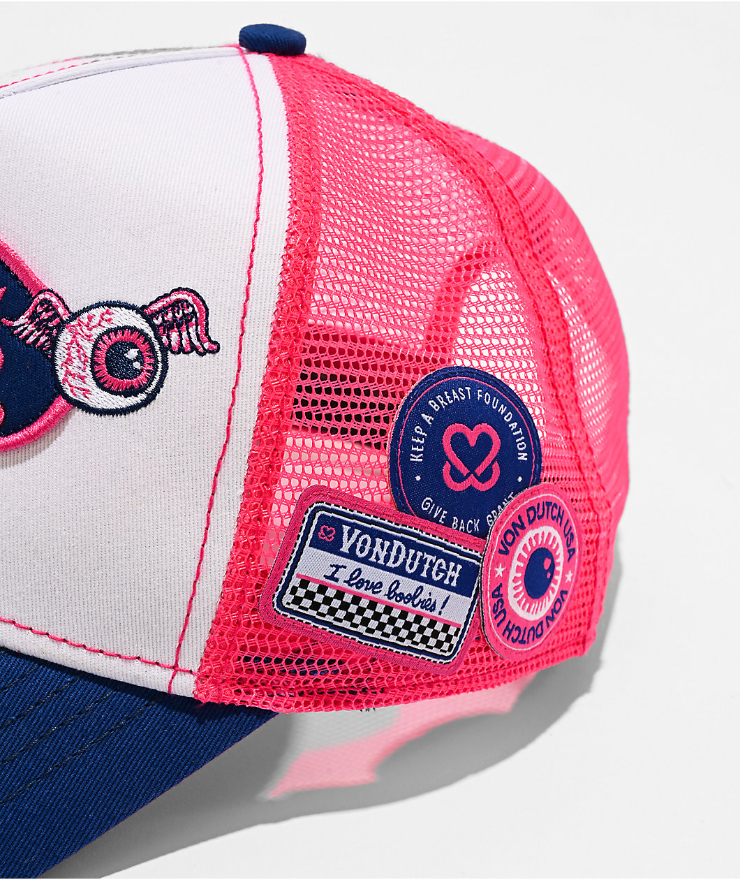 Von Dutch x Keep A Breast Foundation Pink, White & Blue Trucker Hat