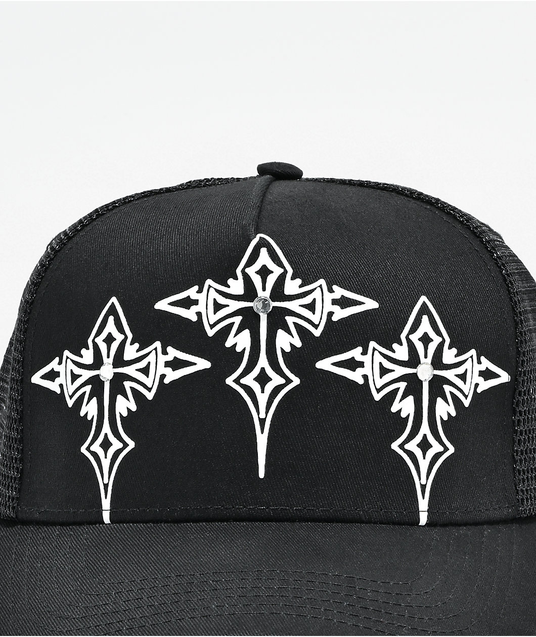 WHADAFUNK Goth Cross Black Trucker Hat