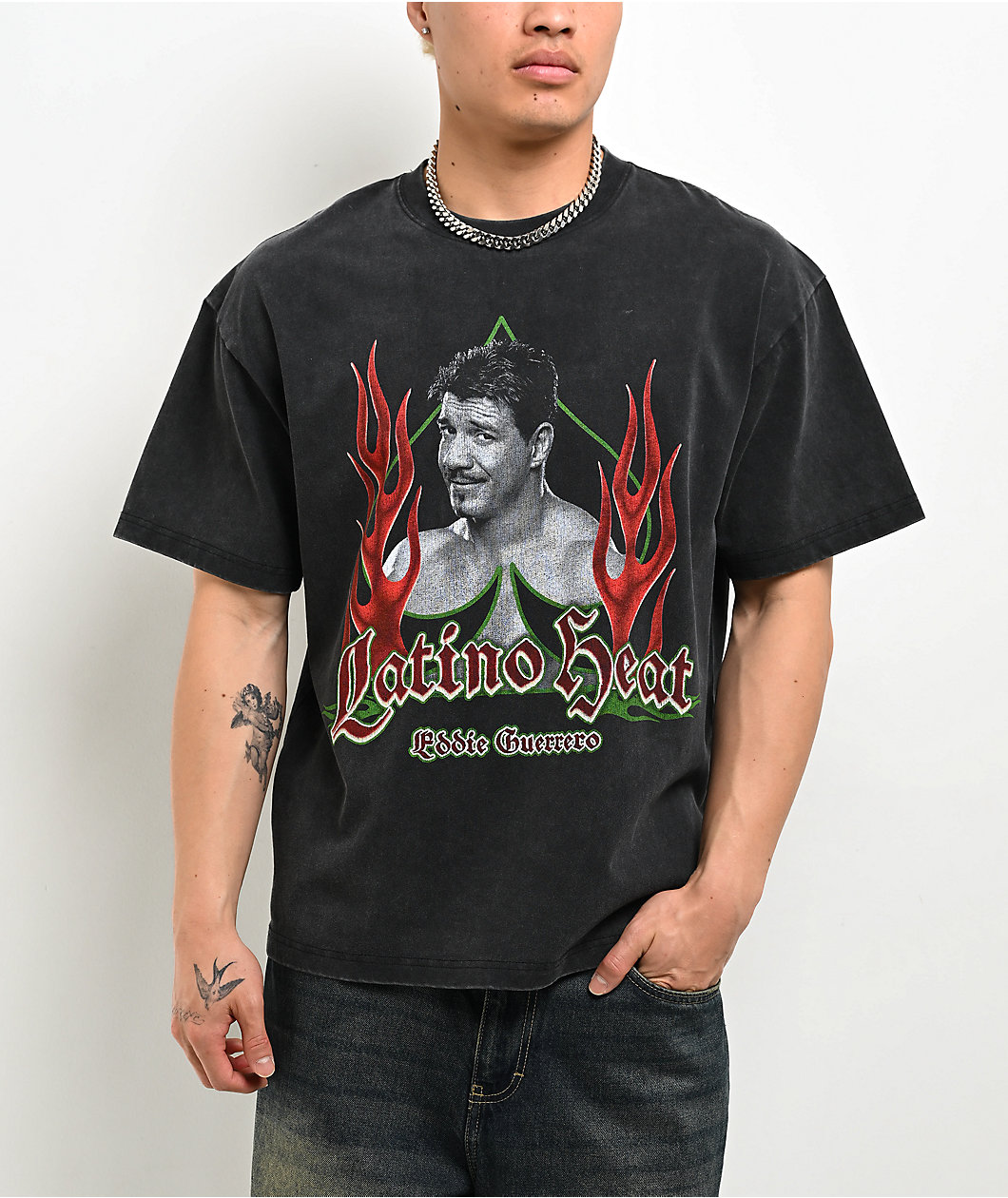 WWE Eddie Guerrero Flames Black Wash T-Shirt