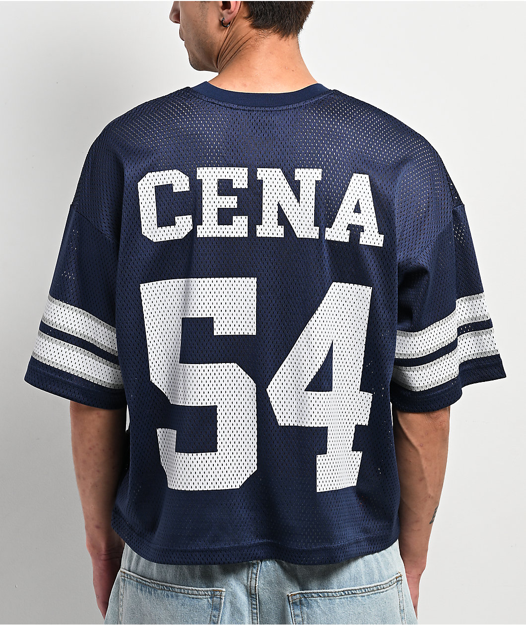 WWE U Can't C Me Blue Crop Football Jersey