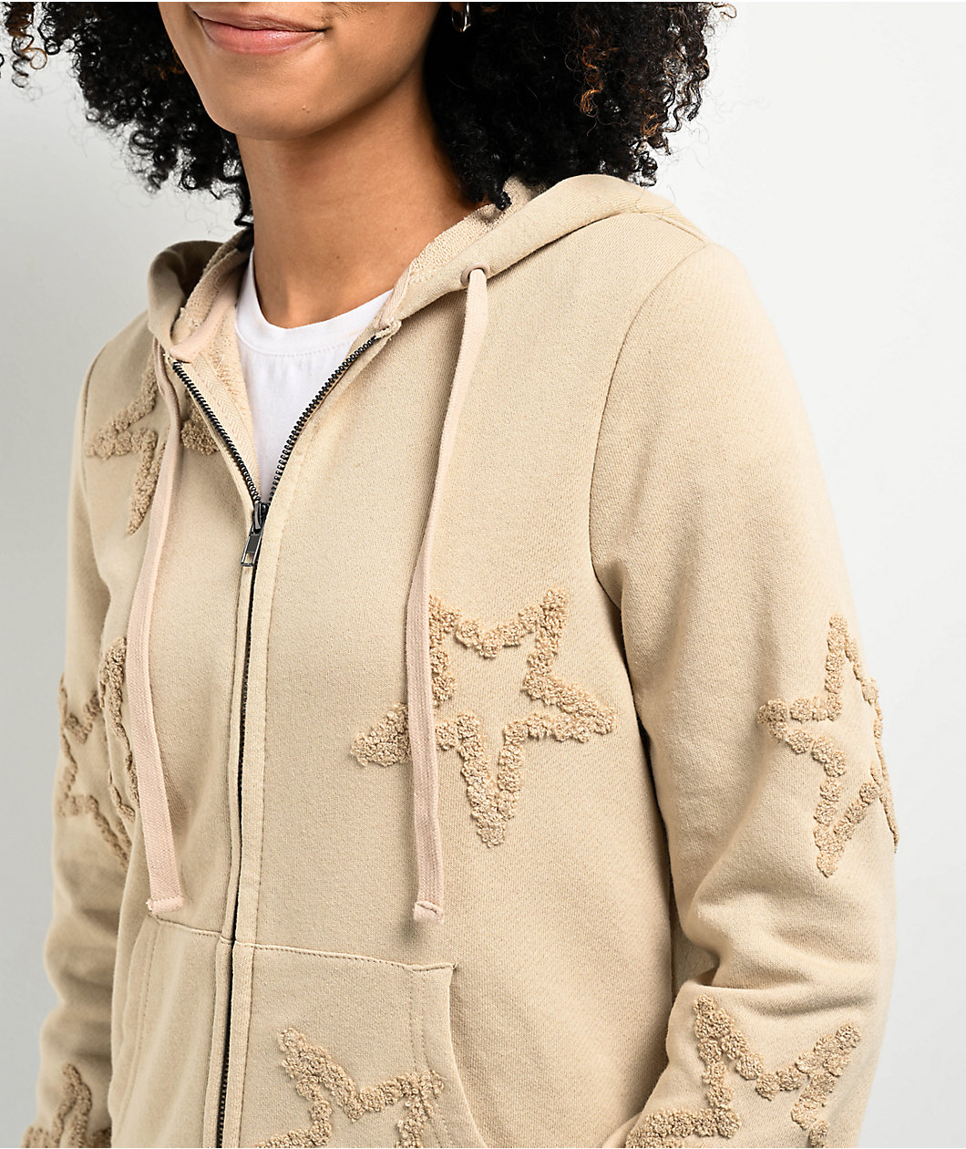 Weekend Millie Chenille Star Beige Zip Hoodie