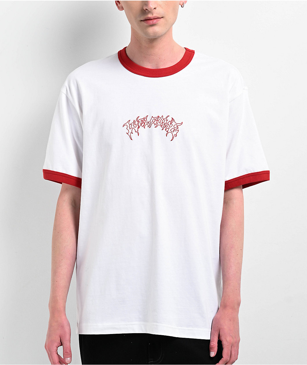 Welcome Barb Ringer White & Red T-Shirt