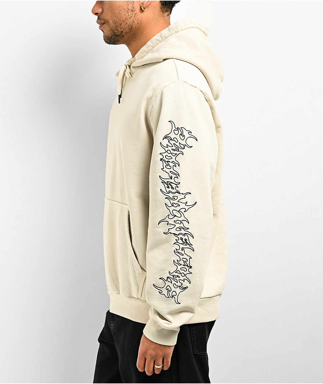 Welcome Barb Sleeve Embroidered Bone Pigment Dye Hoodie