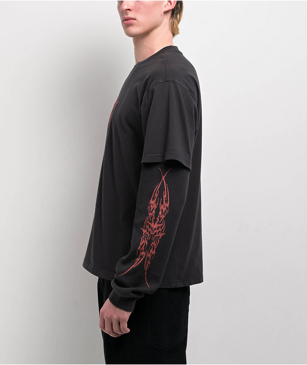 Welcome Castle Layered Knit Black 2fer Long Sleeve T-Shirt
