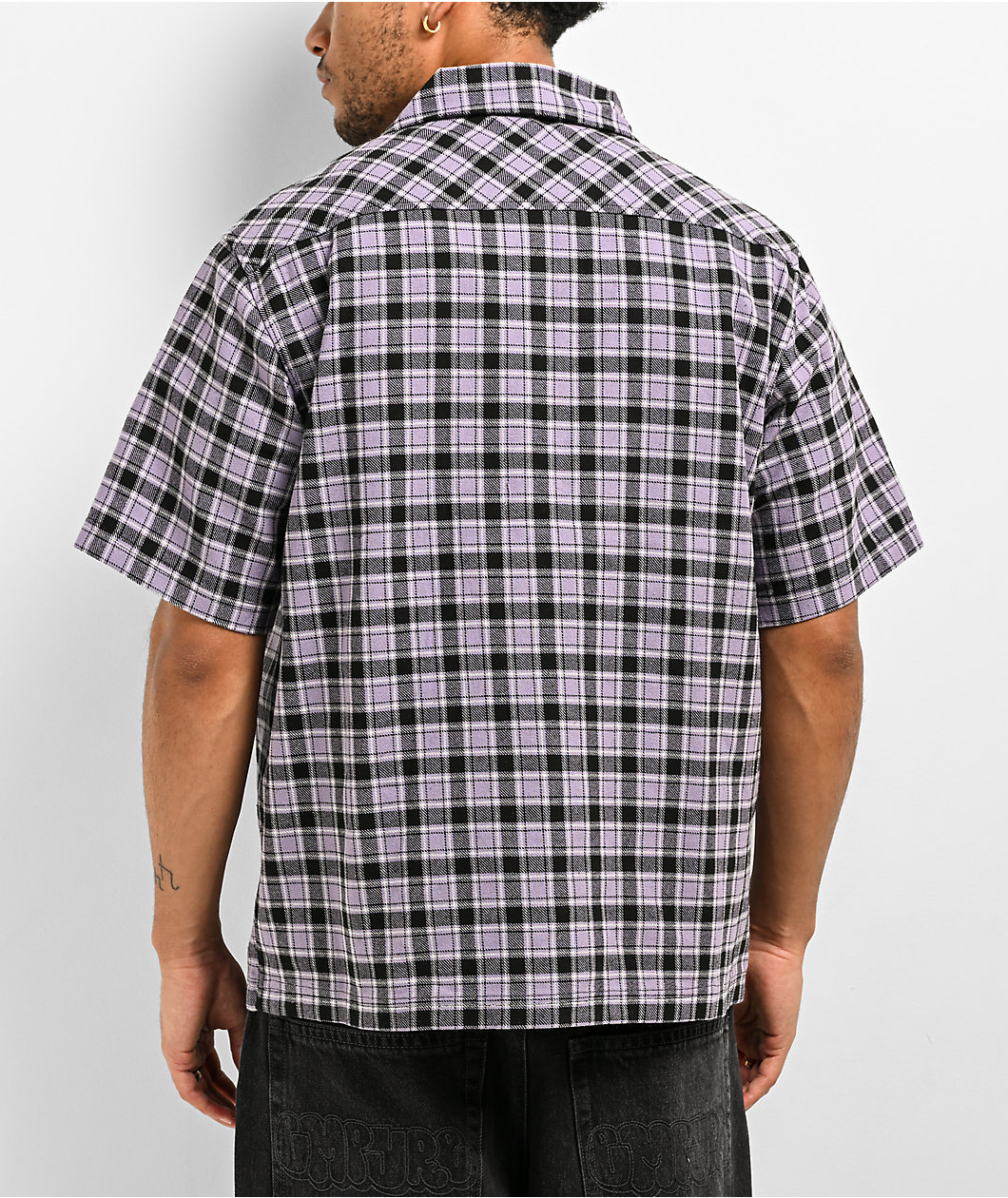 Welcome Cell Plaid Lavender Grey Short Sleeve Work Shirt