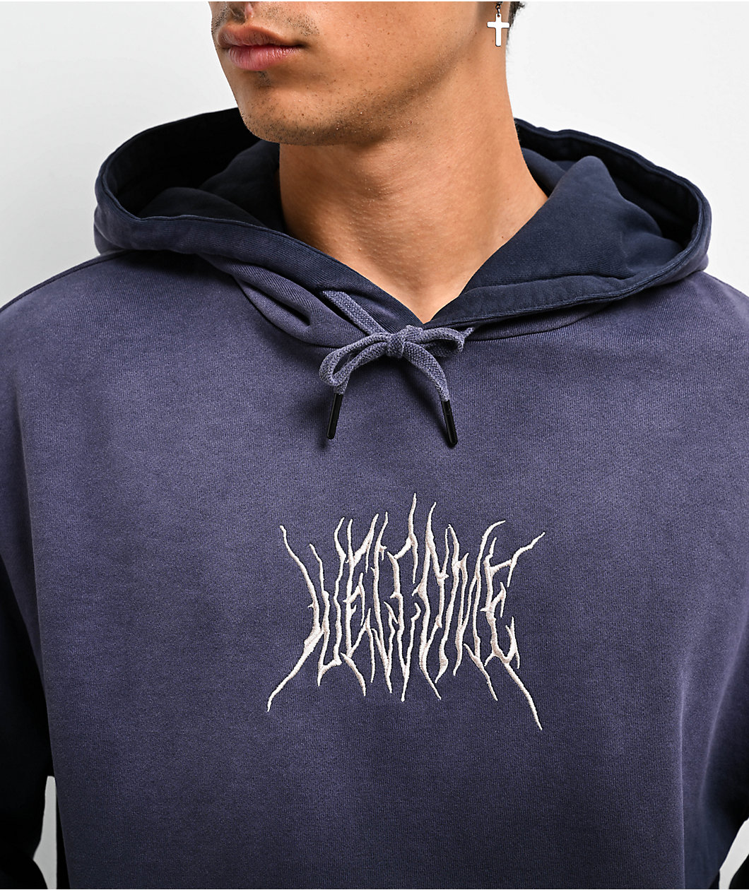 Welcome Chasm Embroidered Enzyme-Washed Dark Sapphire Hoodie