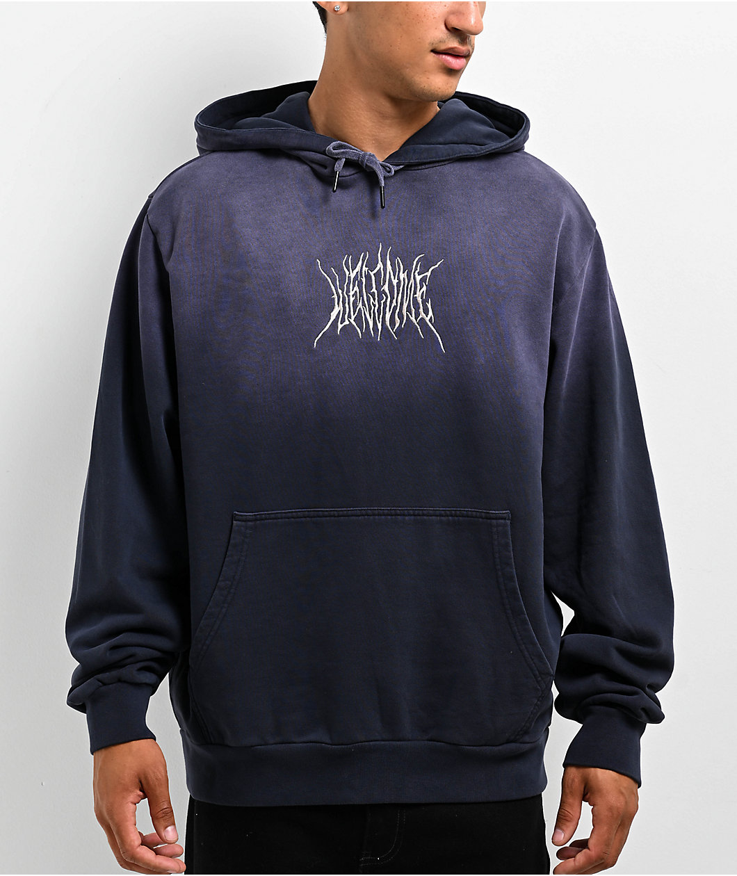 Welcome Chasm Embroidered Enzyme-Washed Dark Sapphire Hoodie