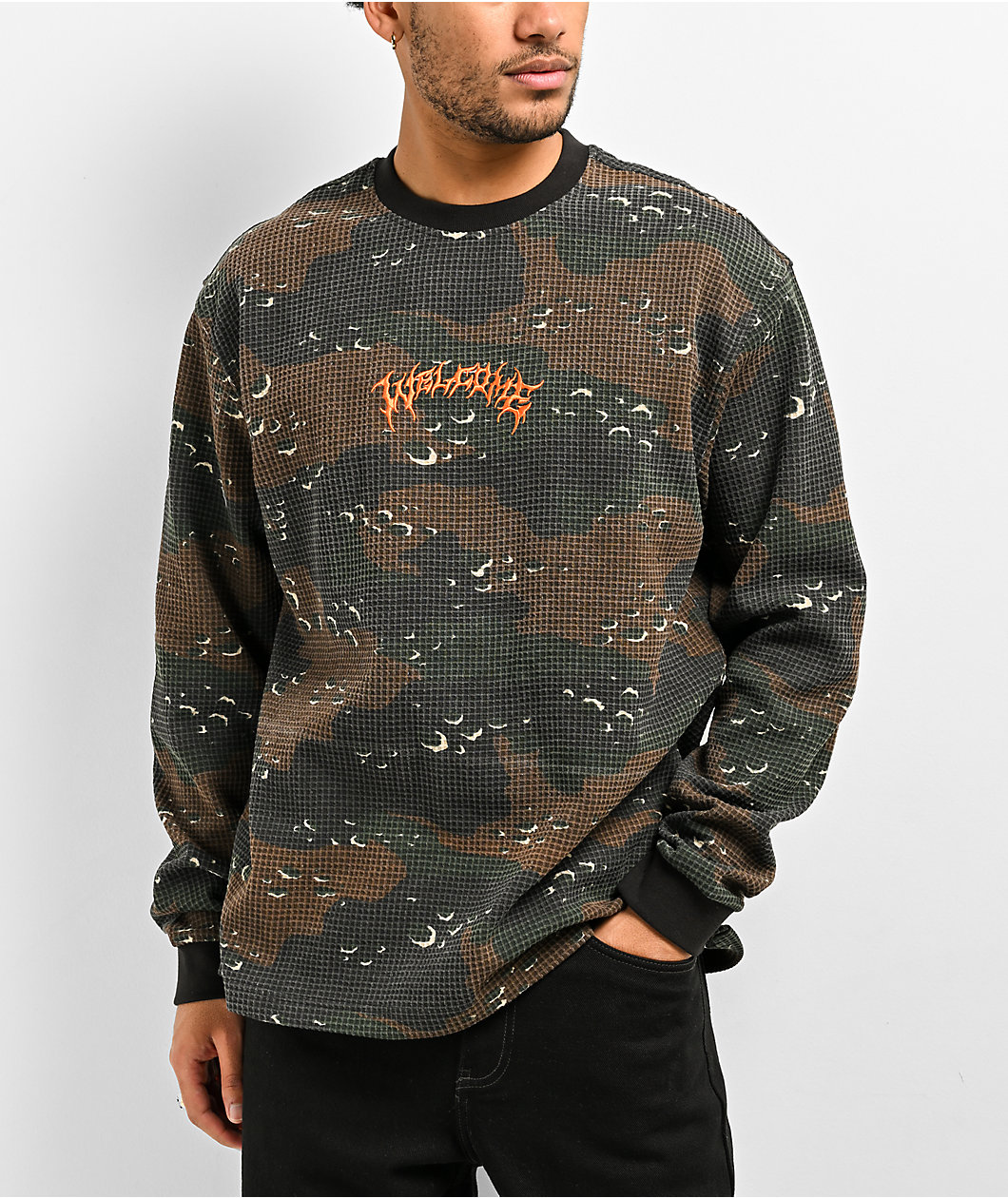 Welcome Covert Timber Camo Long Sleeve Waffle Knit T-Shirt