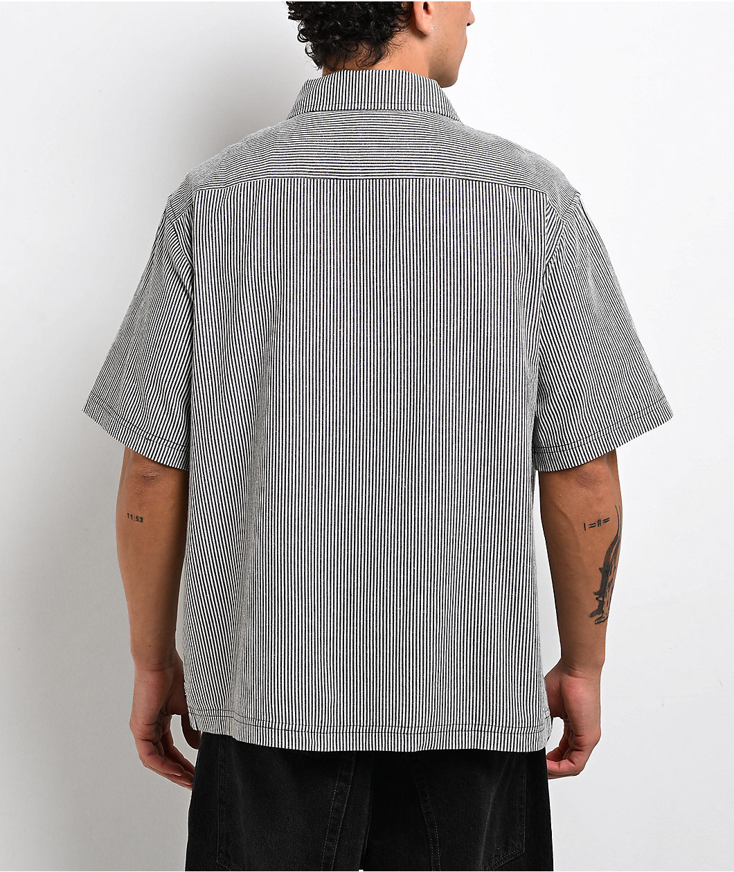 Welcome Garage White & Black Stripe Zip Work Shirt