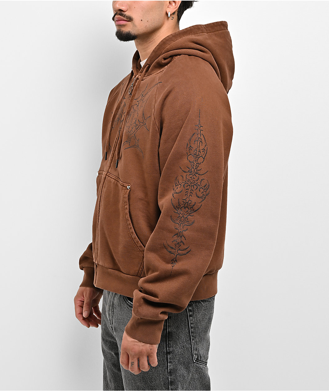 Welcome Grapple Brown Wash Crop Zip Hoodie