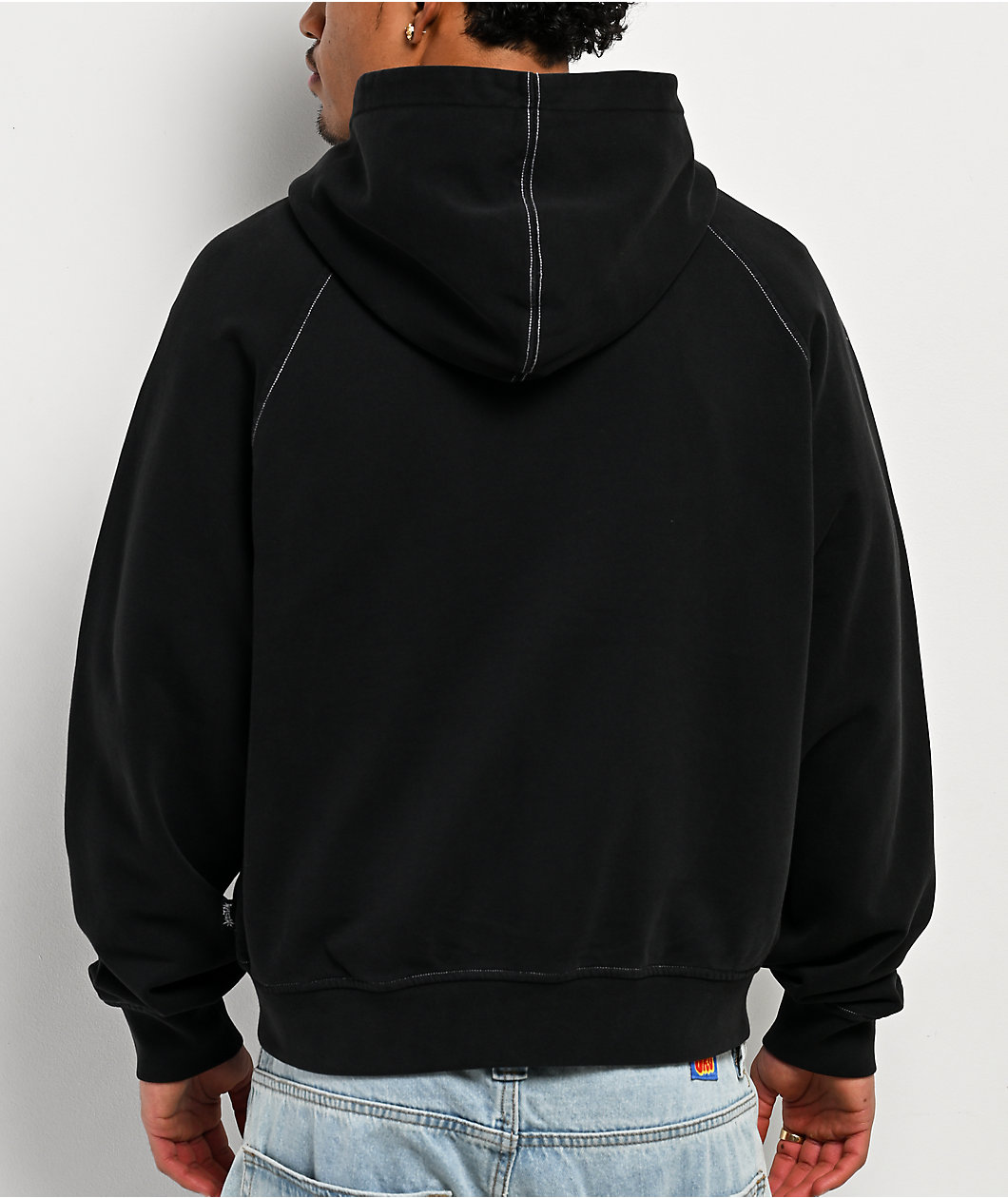 Welcome Pigment Dye Black Crop Zip Hoodie