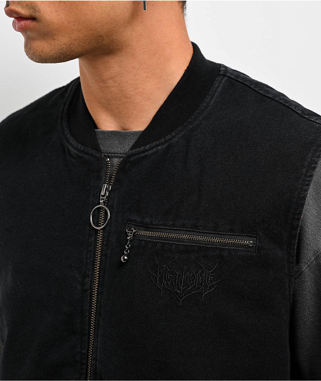 Welcome Splinter Enzyme-Wash Black Canvas Zip Vest