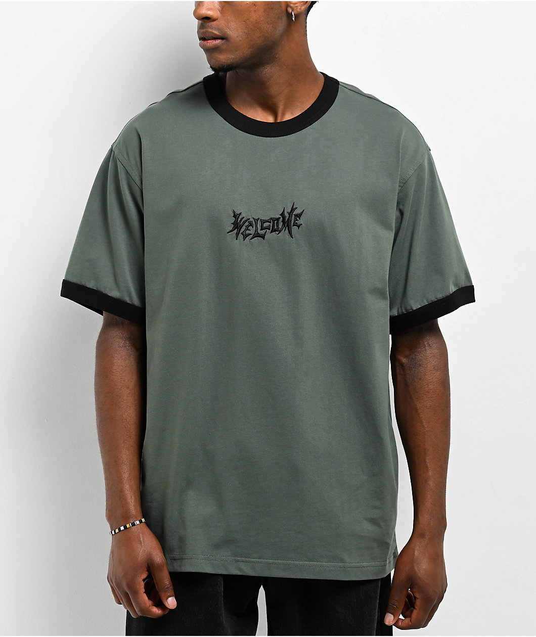 Welcome Vamp Ringer Forest & Black T-Shirt