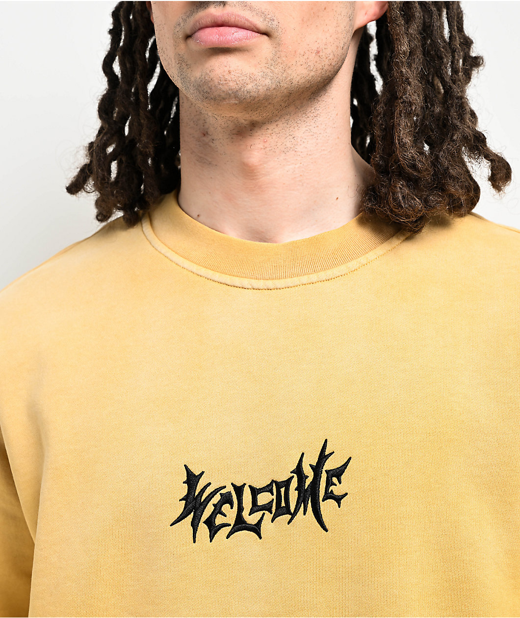 Welcome Vamp Sun Fade Yellow Pigment Dye Crewneck Sweatshirt