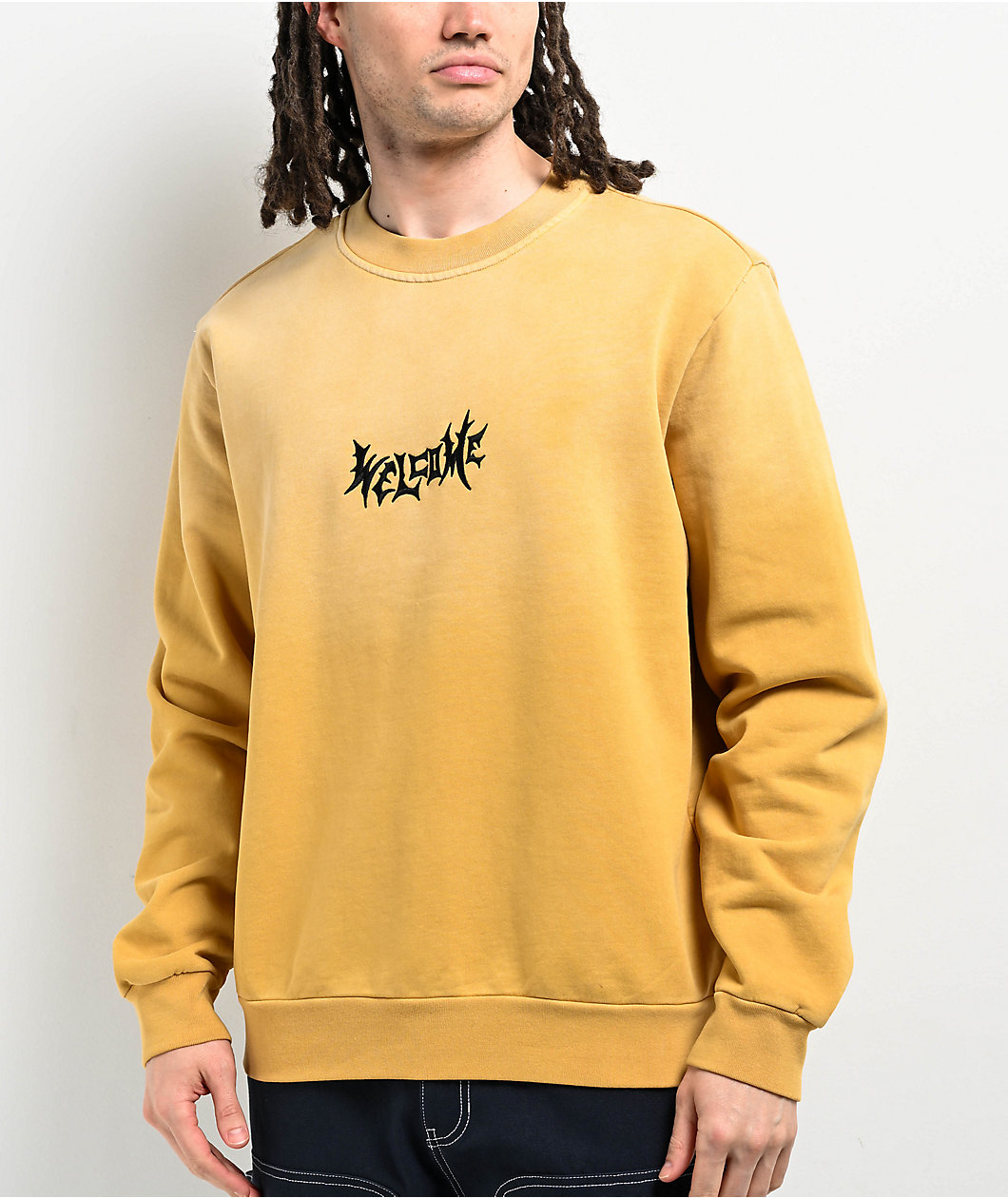 Welcome Vamp Sun Fade Yellow Pigment Dye Crewneck Sweatshirt