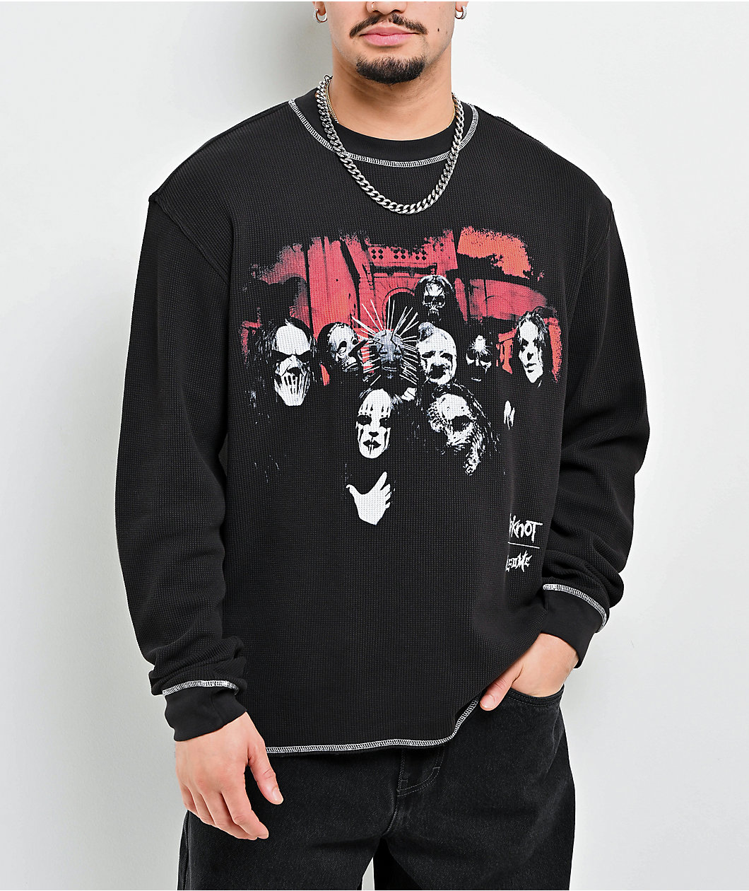 Welcome x Slipknot Contrast Stitch Black Thermal Long Sleeve T-Shirt